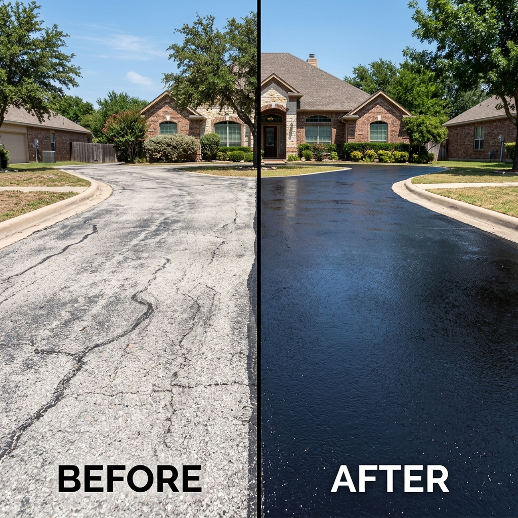Before and after driveway sealcoating